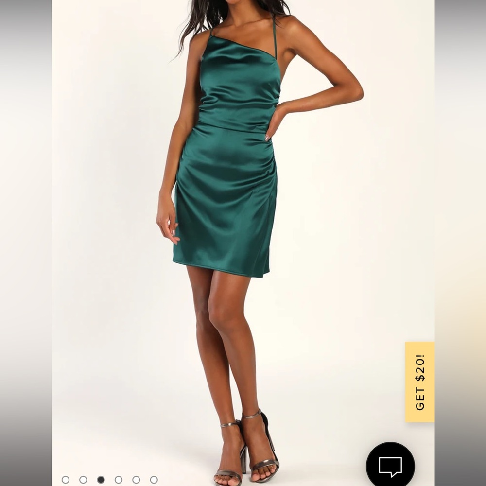 LULU's Unique Look Emerald Green Asymmetrical Backless Mini Dress Size MEDIUM